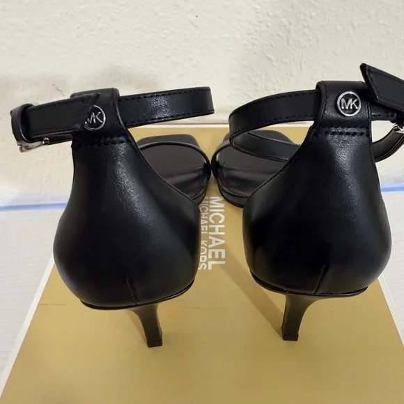 Michael Kors Jaida Ankle-Strap Black Leather High Heel Sandals. - Picture 7 of 10